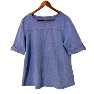 Croft & Barrow Womens Top XL Blue Knit Short Sleeve Pocket Roll Tab Casual